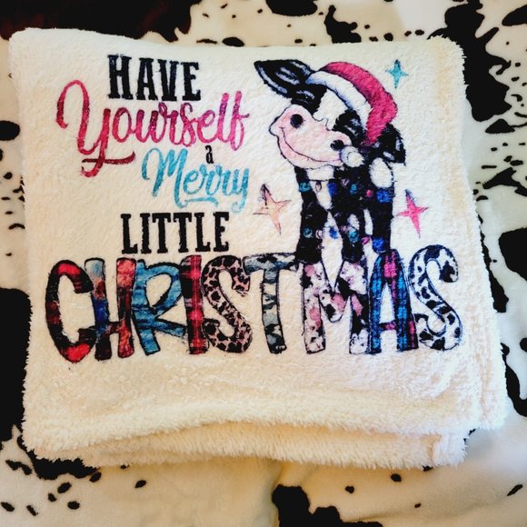 Merry Little Christmas Cow Throw Blanket - Picture 6 of 6